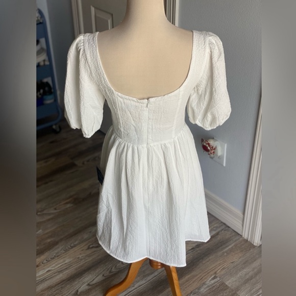 Lulu's Little Bit In Love White Surplice Puff Sleeve Mini Dress - Picture 4 of 4